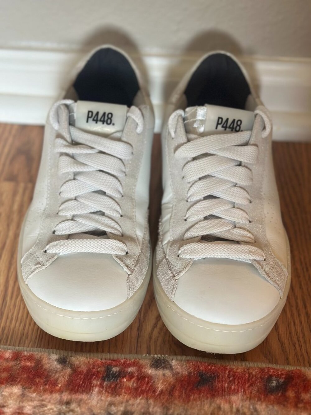 P448 John Leather Platform Women's Sneakers in White/Silver, EU 37, US 6.5/7